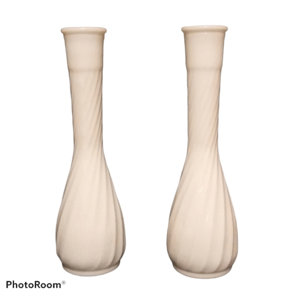 Milk Glass White Vases - Swirl Pattern- Set of Two